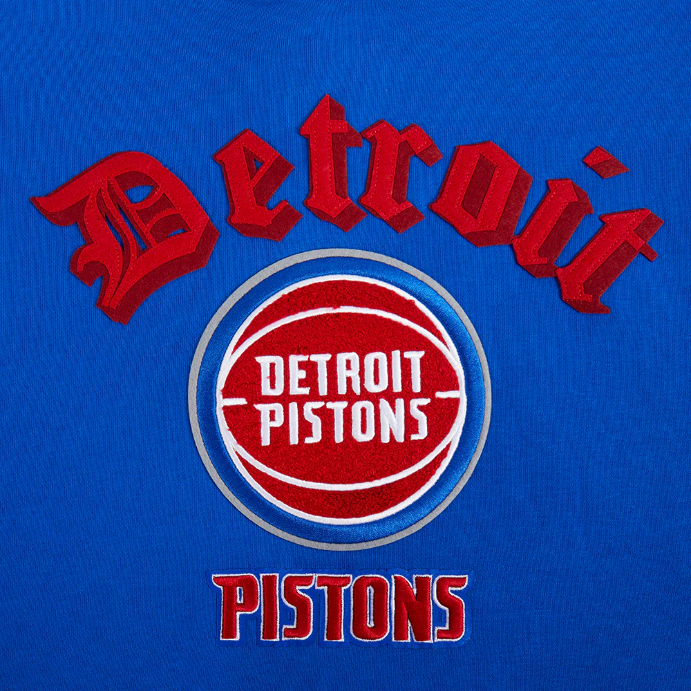 NBA DETROIT PISTONS OLD ENGLISH WOMEN'S FLC CROPPED PO HOODIE (ROYAL BLUE) - Image 9