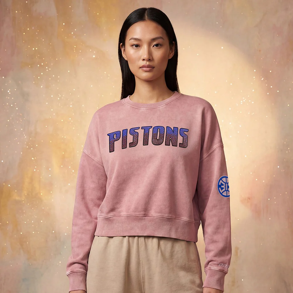 NBA DETROIT PISTONS WASHED JEWELS WOMEN'S CREWNECK SWEATSHIRT (WASHED MAUVE)