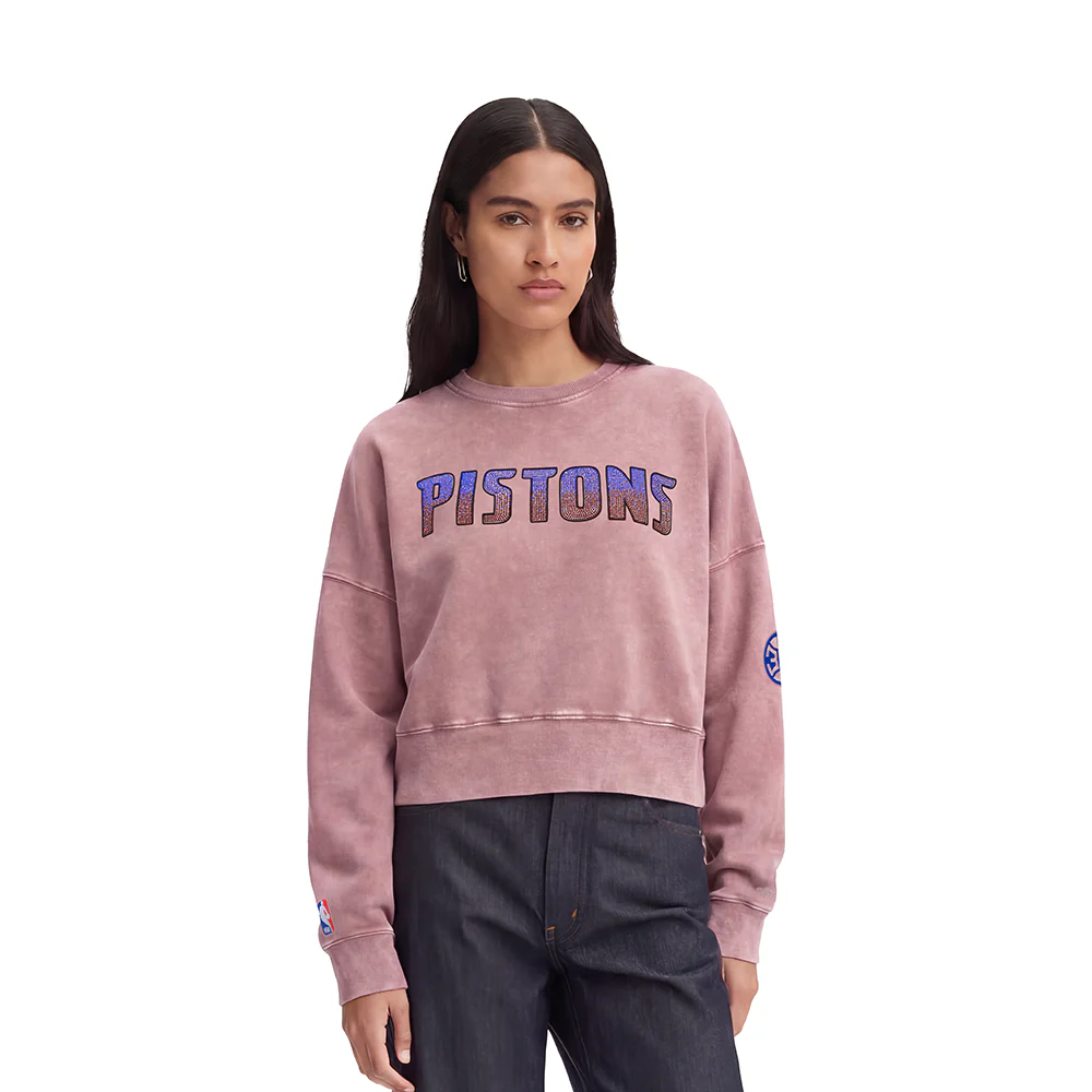 NBA DETROIT PISTONS WASHED JEWELS WOMEN'S CREWNECK SWEATSHIRT (WASHED MAUVE) - Image 2