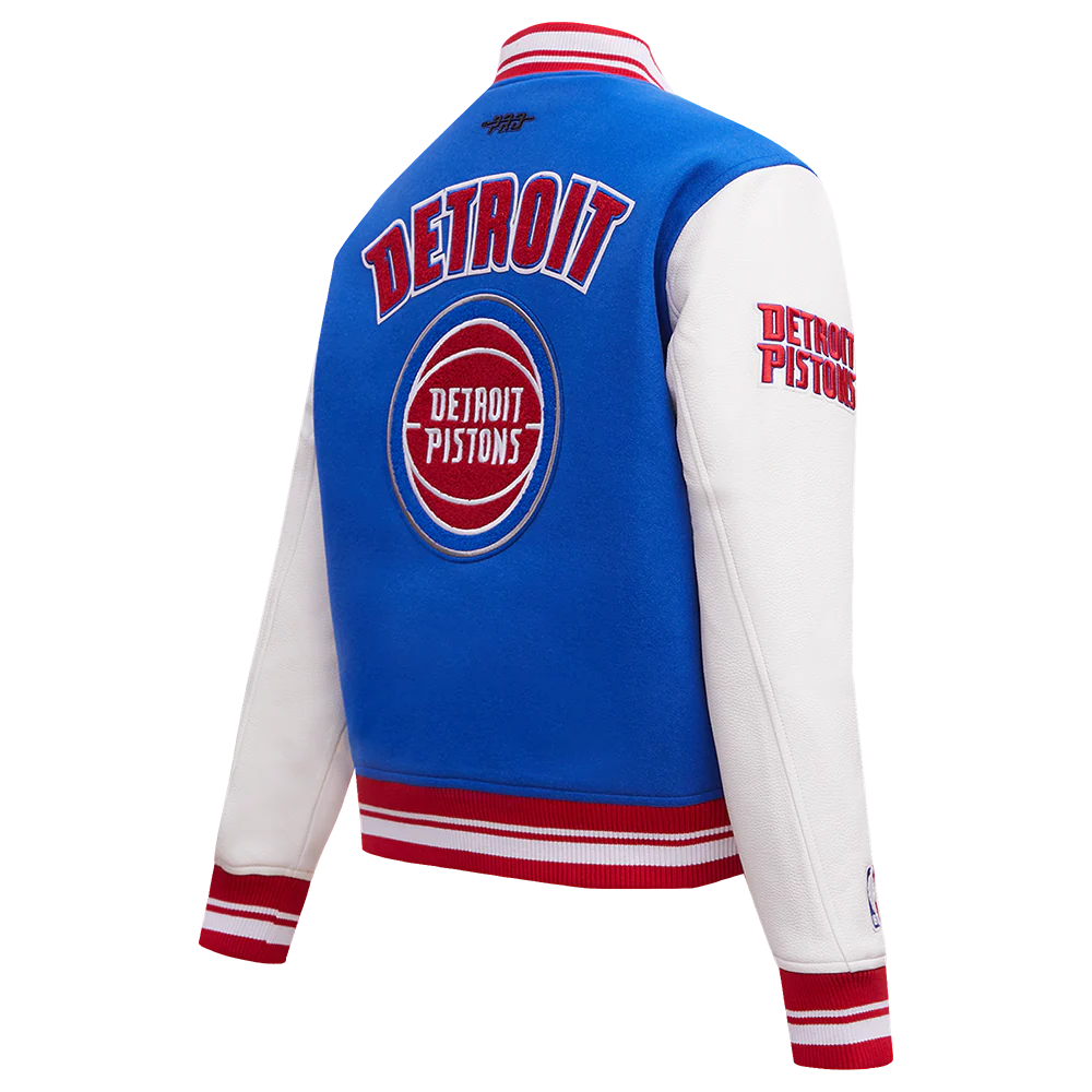NBA DETROIT PISTONS RETRO CLASSIC WOMEN'S RIB WOOL VARSITY JACKET (ROYAL BLUE/RED) - Image 4