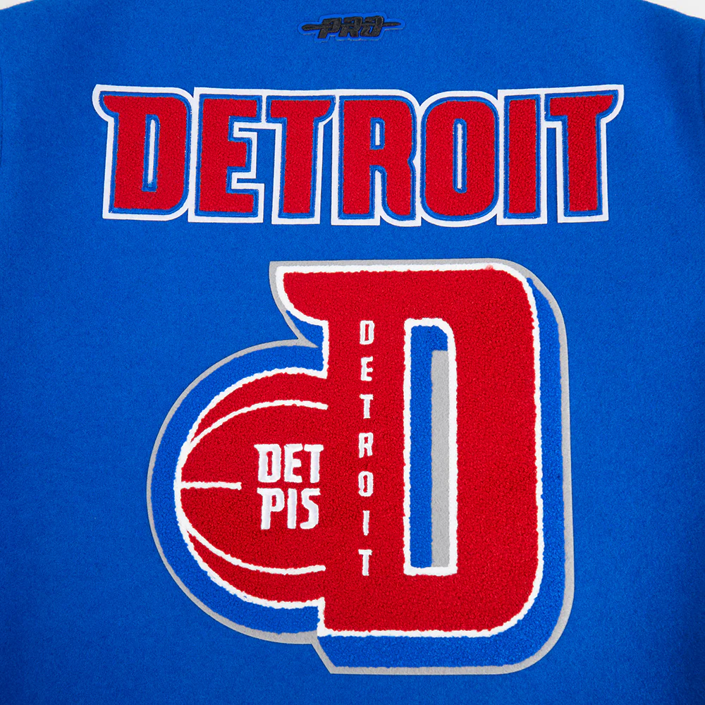 NBA DETROIT PISTONS MASHUP WOMEN'S RIB WOOL VARSITY JACKET (ROYAL BLUE/RED) - Image 10