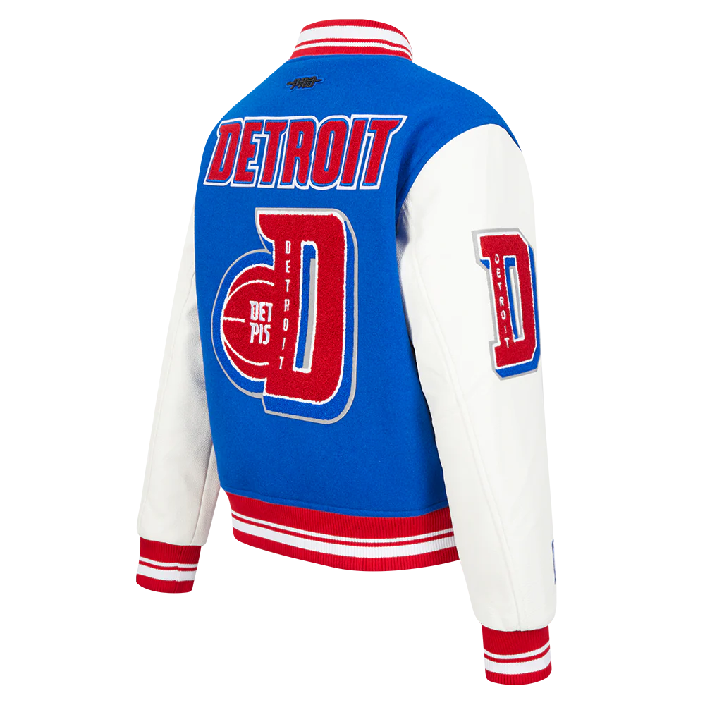 NBA DETROIT PISTONS MASHUP WOMEN'S RIB WOOL VARSITY JACKET (ROYAL BLUE/RED) - Image 4