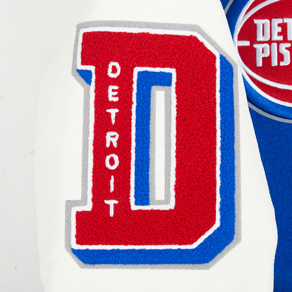 NBA DETROIT PISTONS MASHUP WOMEN'S RIB WOOL VARSITY JACKET (ROYAL BLUE/RED) - Image 7
