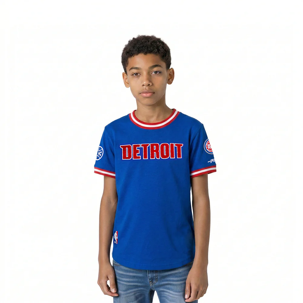 NBA DETROIT PISTONS CLASSIC LITTLE BOYS SHORT SLEEVE STRIPED RIB TEE (ROYAL BLUE/RED)