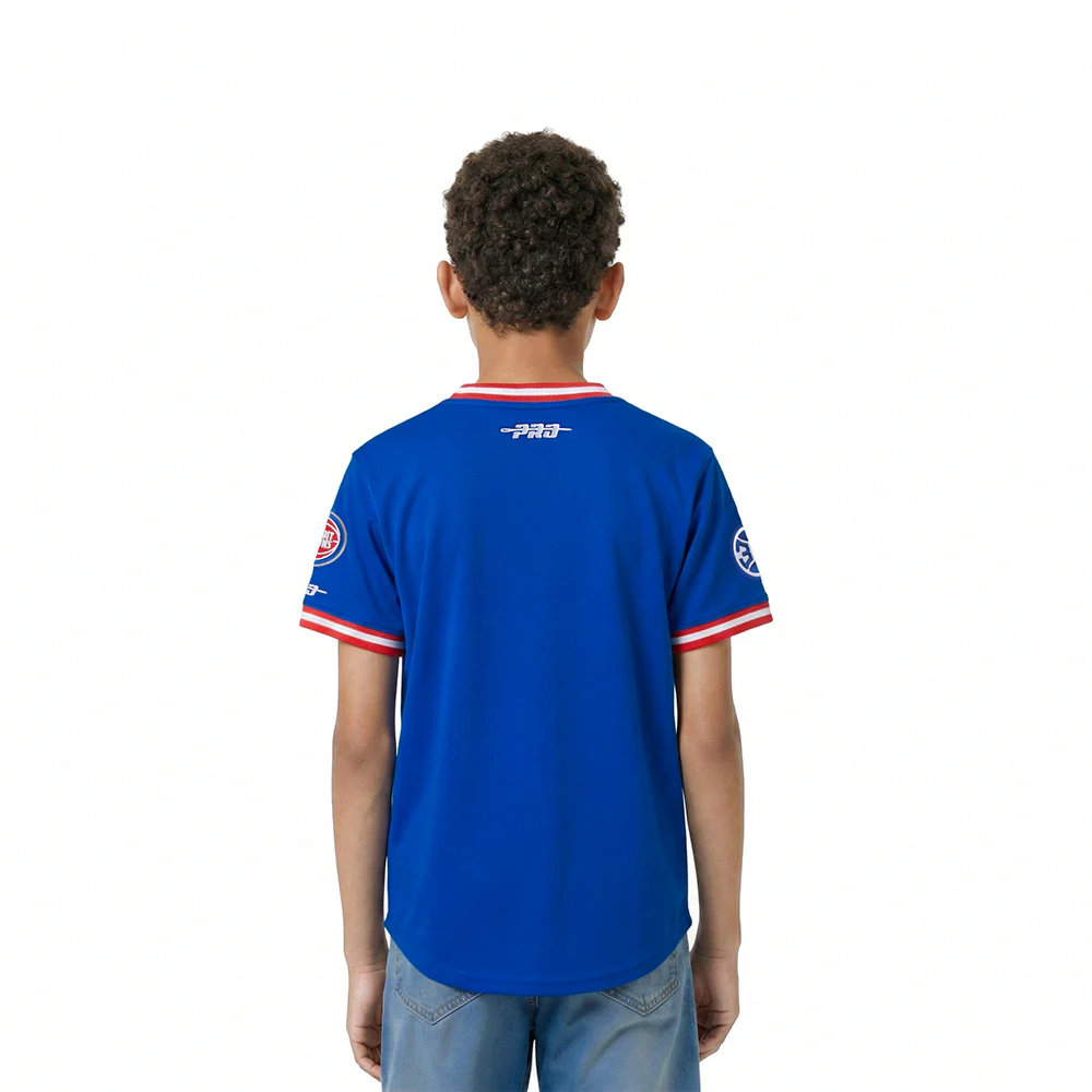 NBA DETROIT PISTONS CLASSIC LITTLE BOYS SHORT SLEEVE STRIPED RIB TEE (ROYAL BLUE/RED) - Image 2