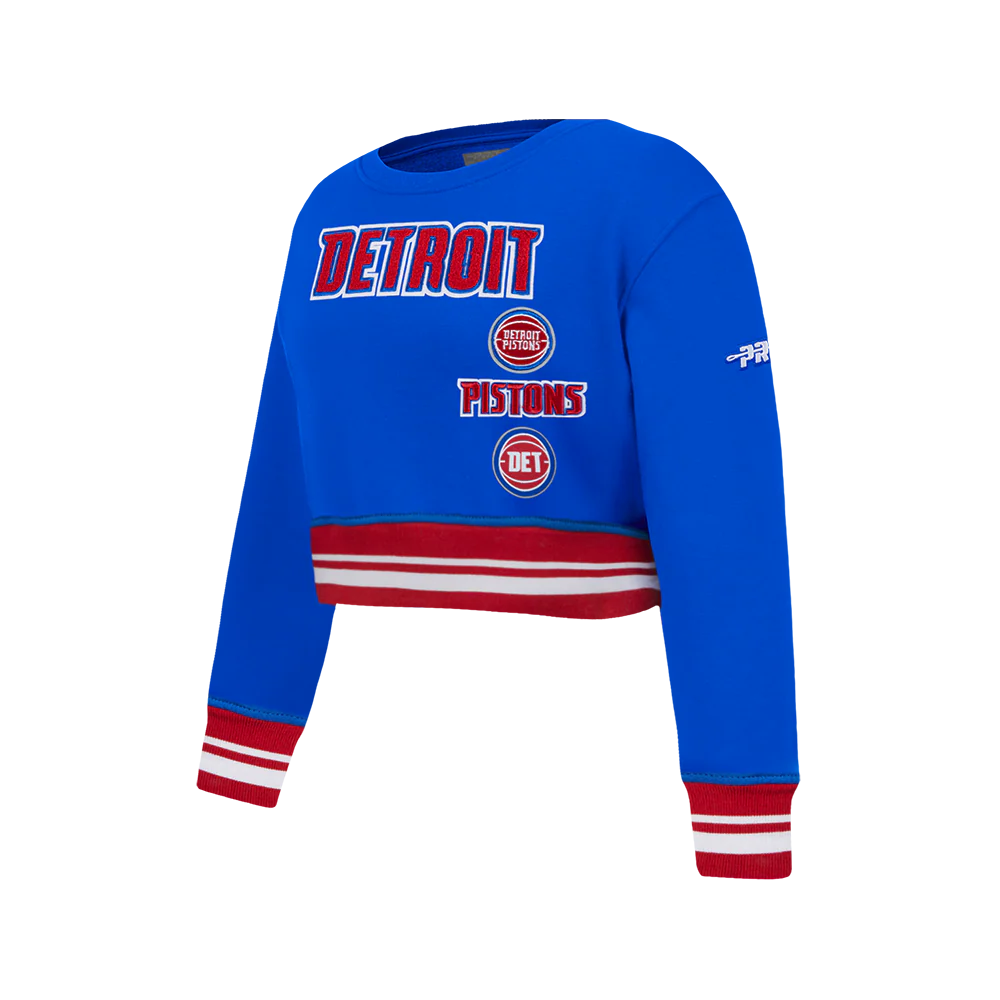 NBA DETROIT PISTONS RETRO CLASSIC LITTLE GIRLS  RIB FLEECE CREWNECK (ROYAL BLUE/RED) - Image 2