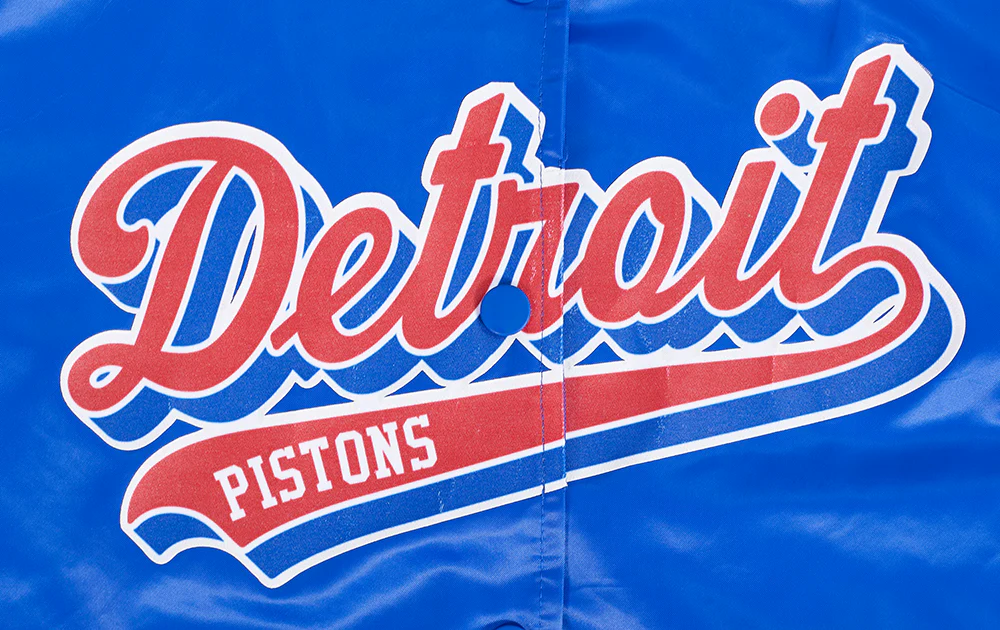 NBA DETROIT PISTONS SCRIPT TAIL WOMEN'S SATIN JACKET (ROYAL BLUE) - Image 5