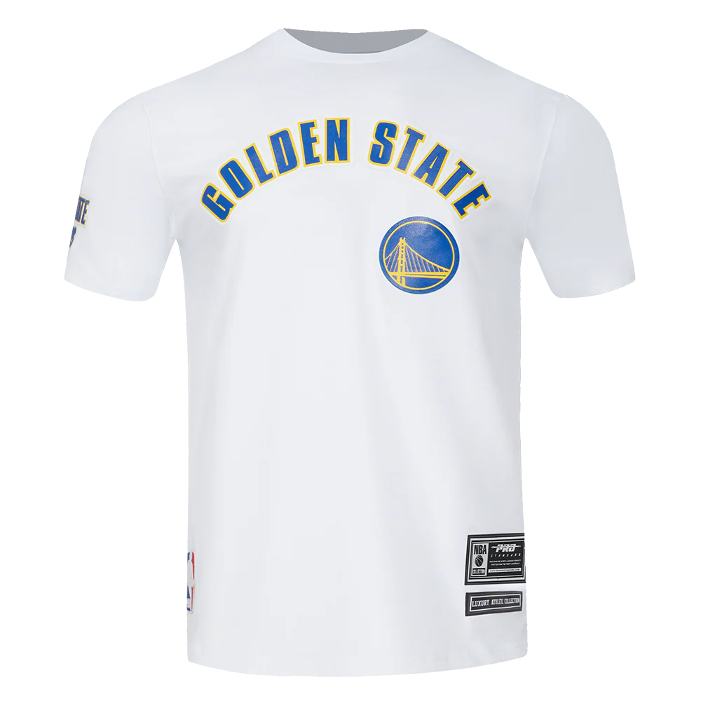 NBA GOLDEN STATE WARRIORS CLASSIC MESH STRIPED MEN'S TEE (WHITE/ROYAL BLUE)