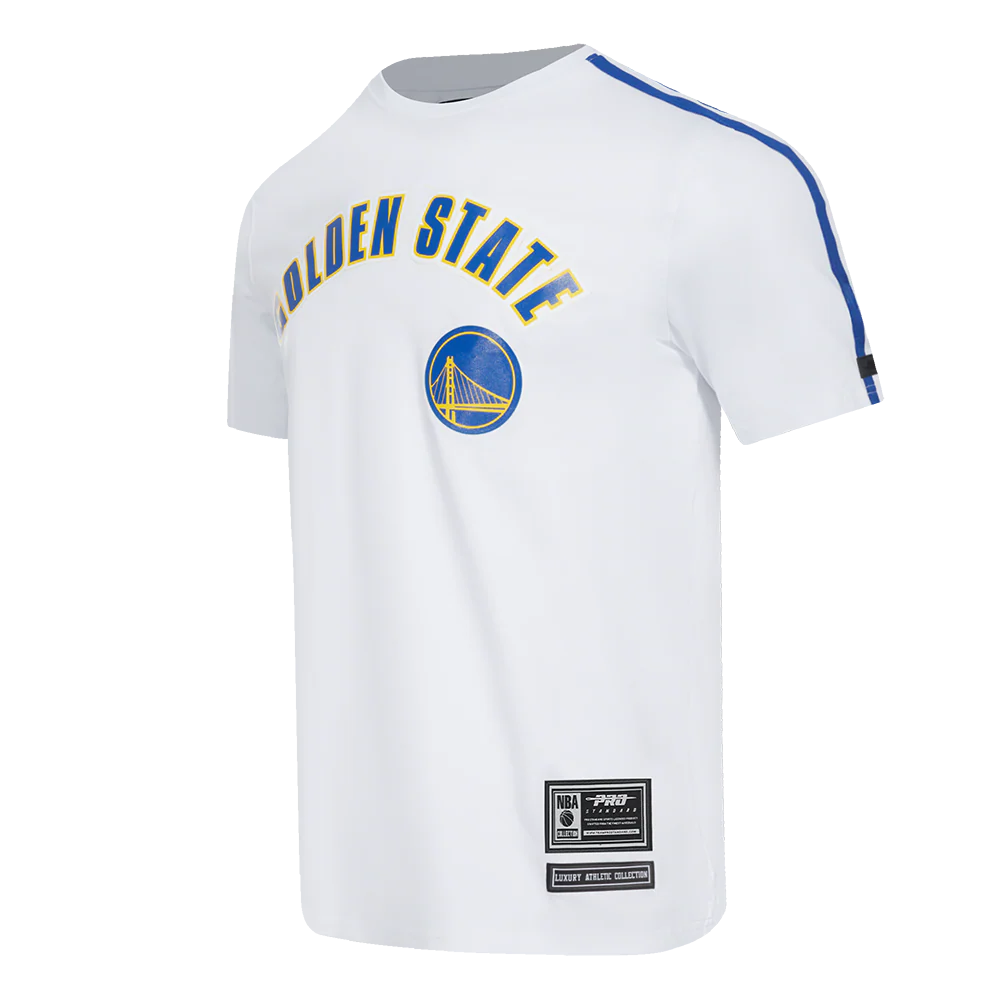 NBA GOLDEN STATE WARRIORS CLASSIC MESH STRIPED MEN'S TEE (WHITE/ROYAL BLUE) - Image 2