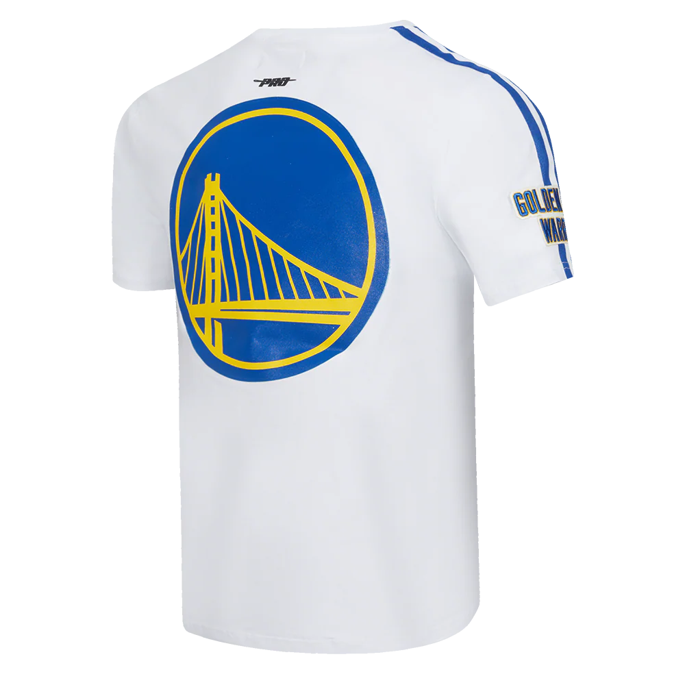 NBA GOLDEN STATE WARRIORS CLASSIC MESH STRIPED MEN'S TEE (WHITE/ROYAL BLUE) - Image 4