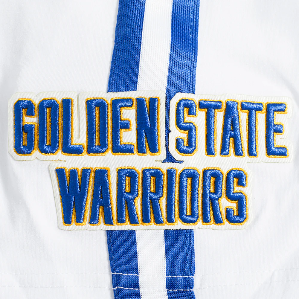 NBA GOLDEN STATE WARRIORS CLASSIC MESH STRIPED MEN'S TEE (WHITE/ROYAL BLUE) - Image 6