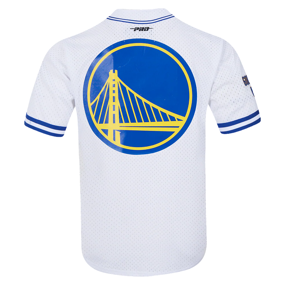 NBA GOLDEN STATE WARRIORS CLASSIC MEN'S MESH BUTTON DOWN JERSEY (WHITE/ROYAL BLUE) - Image 3