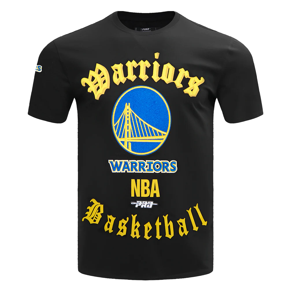 NBA GOLDEN STATE WARRIORS OLD ENGLISH MEN'S TEE (BLACK) - Image 3