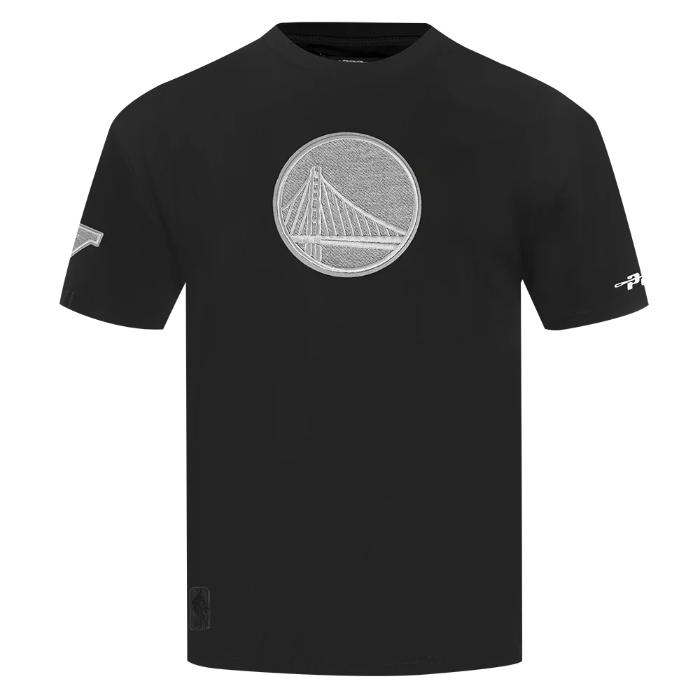 NBA GOLDEN STATE WARRIORS REVERSE FRENCH TERRY MEN'S COTTON JERSEY DROP SHOULDER TEE (BLACK)