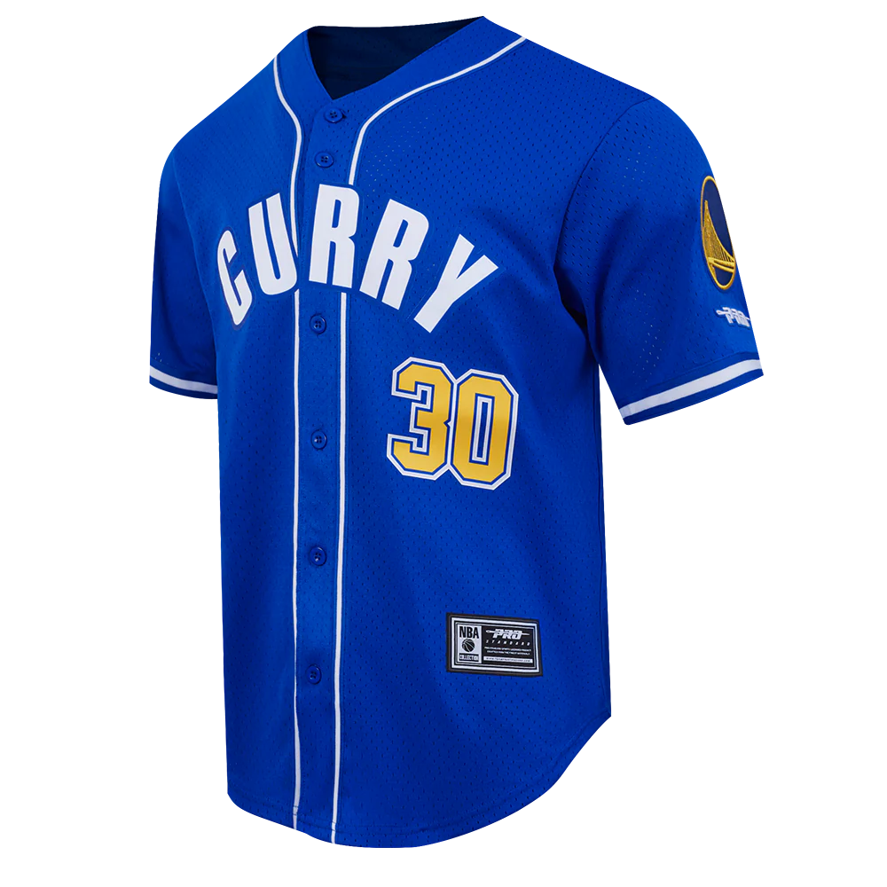 NBA GOLDEN STATE WARRIORS STEPHEN CURRY #30 CLASSIC MESH PNN MEN'S MESH BUTTON DOWN SHIRT (ROYAL BLUE) - Image 5