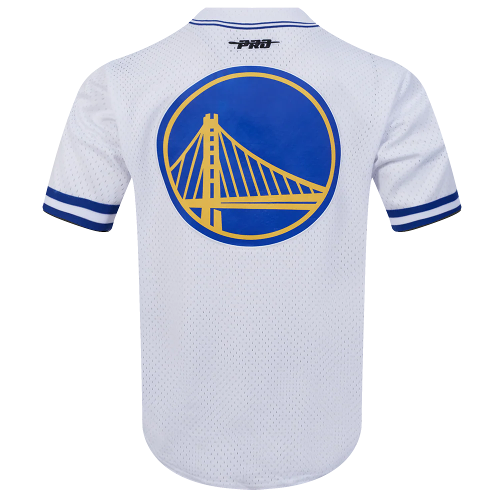 NBA GOLDEN STATE WARRIORS STEPHEN CURRY #30 CLASSIC MESH PNN MEN'S MESH BUTTON DOWN SHIRT (WHITE/ROYAL BLUE) - Image 3