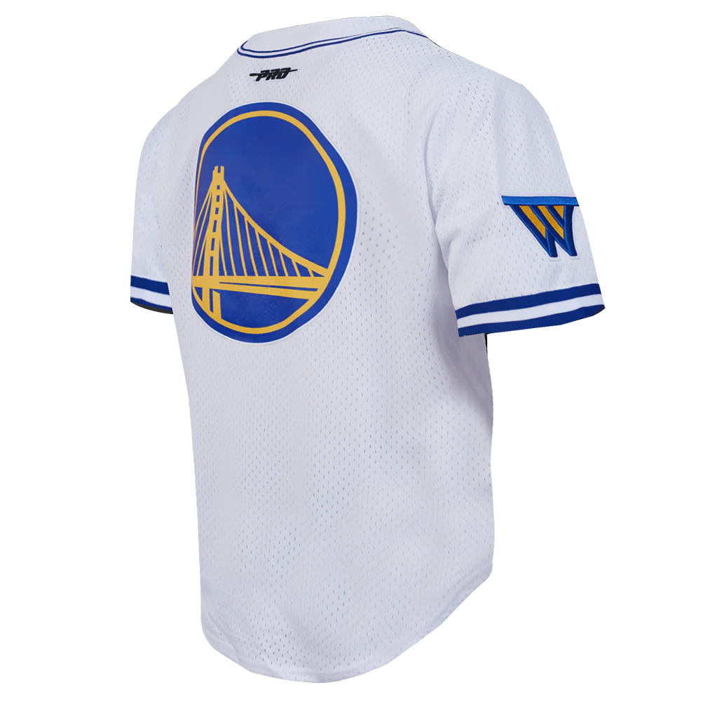 NBA GOLDEN STATE WARRIORS STEPHEN CURRY #30 CLASSIC MESH PNN MEN'S MESH BUTTON DOWN SHIRT (WHITE/ROYAL BLUE) - Image 4