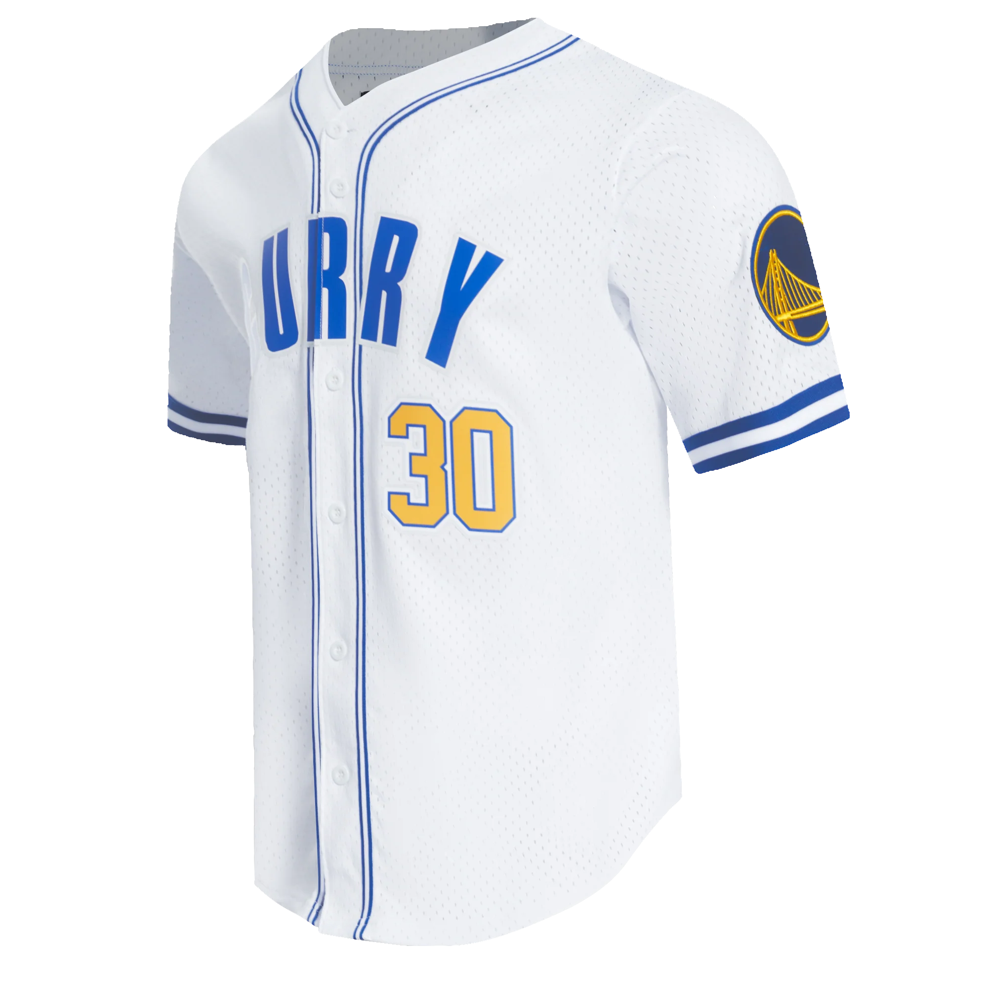 NBA GOLDEN STATE WARRIORS PLAYER NAME AND NUMBER MEN'S BUTTON DOWN MESH TOP (WHITE/ROYAL BLUE) - Image 2