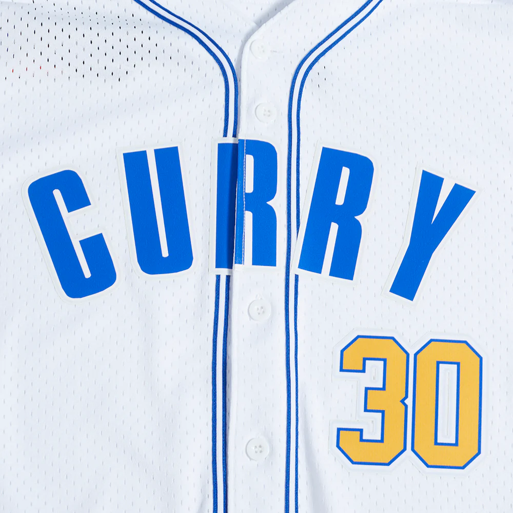 NBA GOLDEN STATE WARRIORS PLAYER NAME AND NUMBER MEN'S BUTTON DOWN MESH TOP (WHITE/ROYAL BLUE) - Image 6