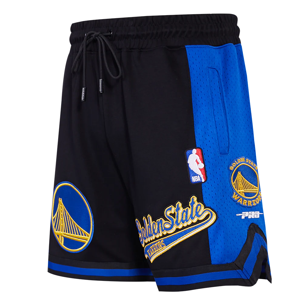 NBA GOLDEN STATE WARRIORS SCRIPT TAIL MEN'S DOUBLE KNIT 2.0 SHORT (BLACK/ROYAL BLUE/BLACK)