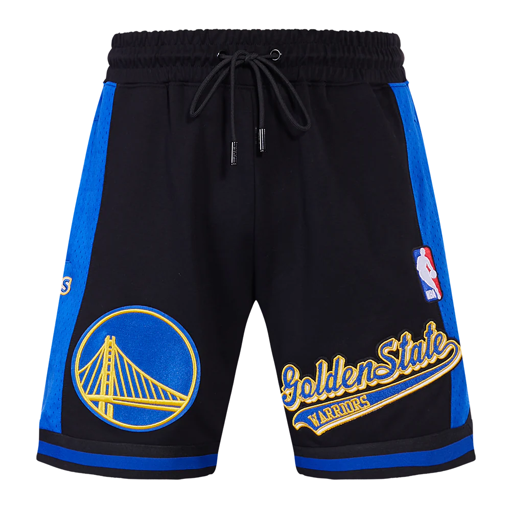 NBA GOLDEN STATE WARRIORS SCRIPT TAIL MEN'S DOUBLE KNIT 2.0 SHORT (BLACK/ROYAL BLUE/BLACK) - Image 2