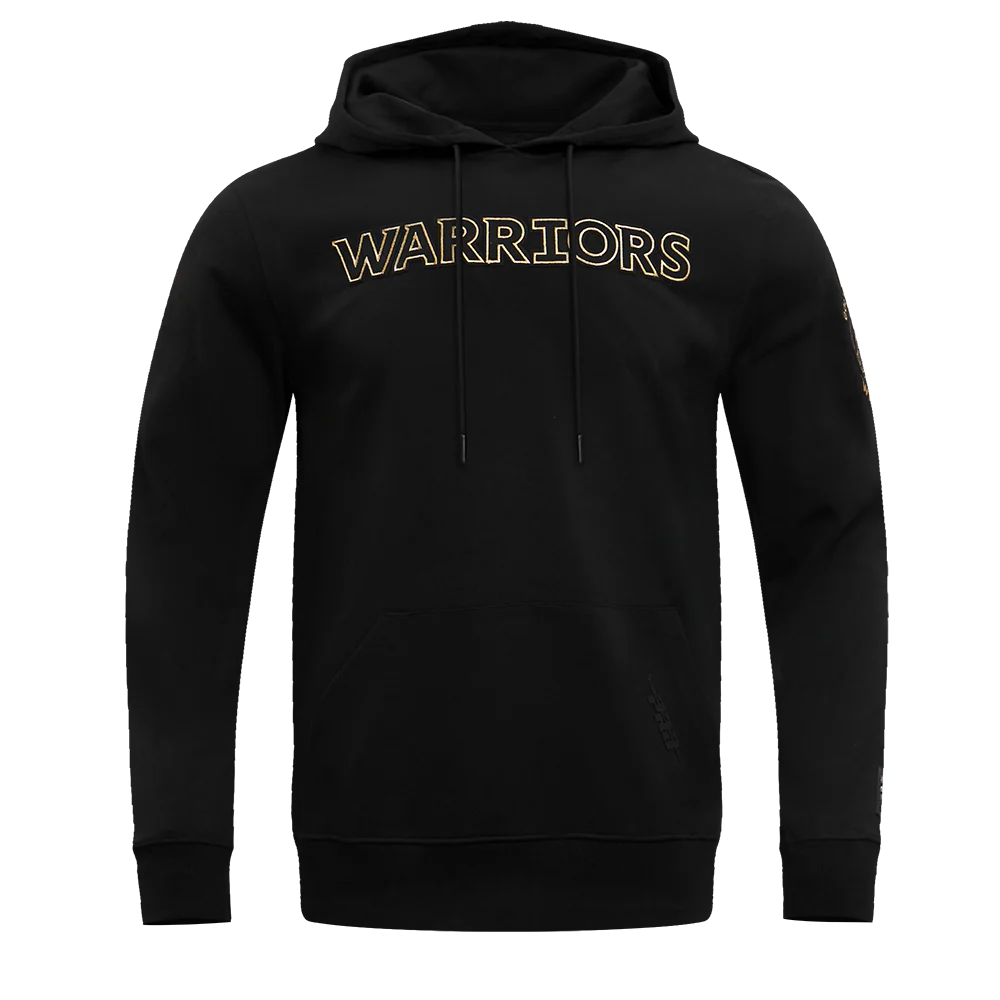 NBA GOLDEN STATE WARRIORS BLACK & GOLD MEN'S DOUBLE KNIT PULLOVER HOODIE (BLACK)