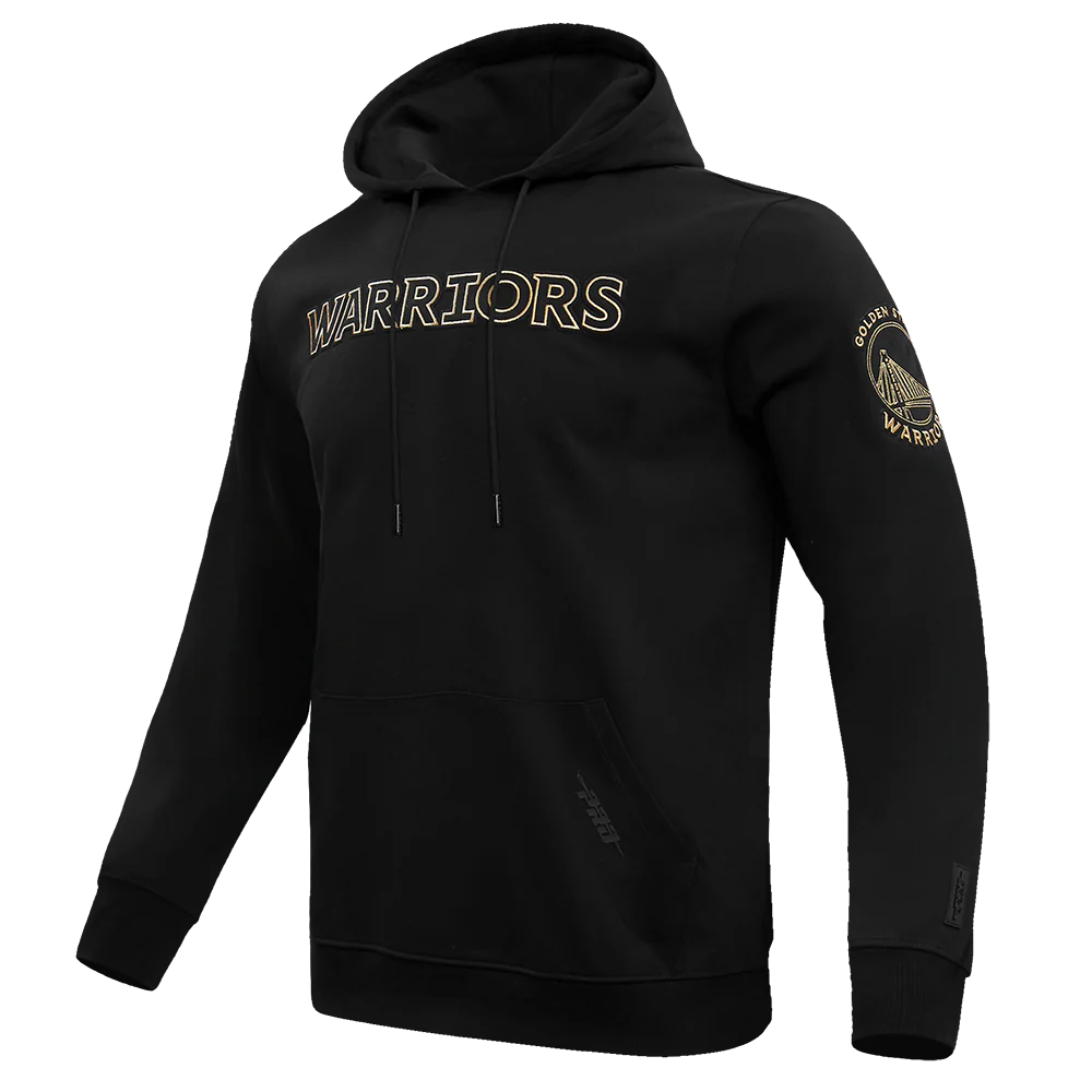 NBA GOLDEN STATE WARRIORS BLACK & GOLD MEN'S DOUBLE KNIT PULLOVER HOODIE (BLACK) - Image 2