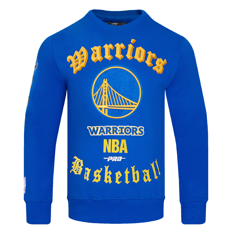 NBA GOLDEN STATE WARRIORS OLD ENGLISH MEN'S CREWNECK (ROYAL BLUE)