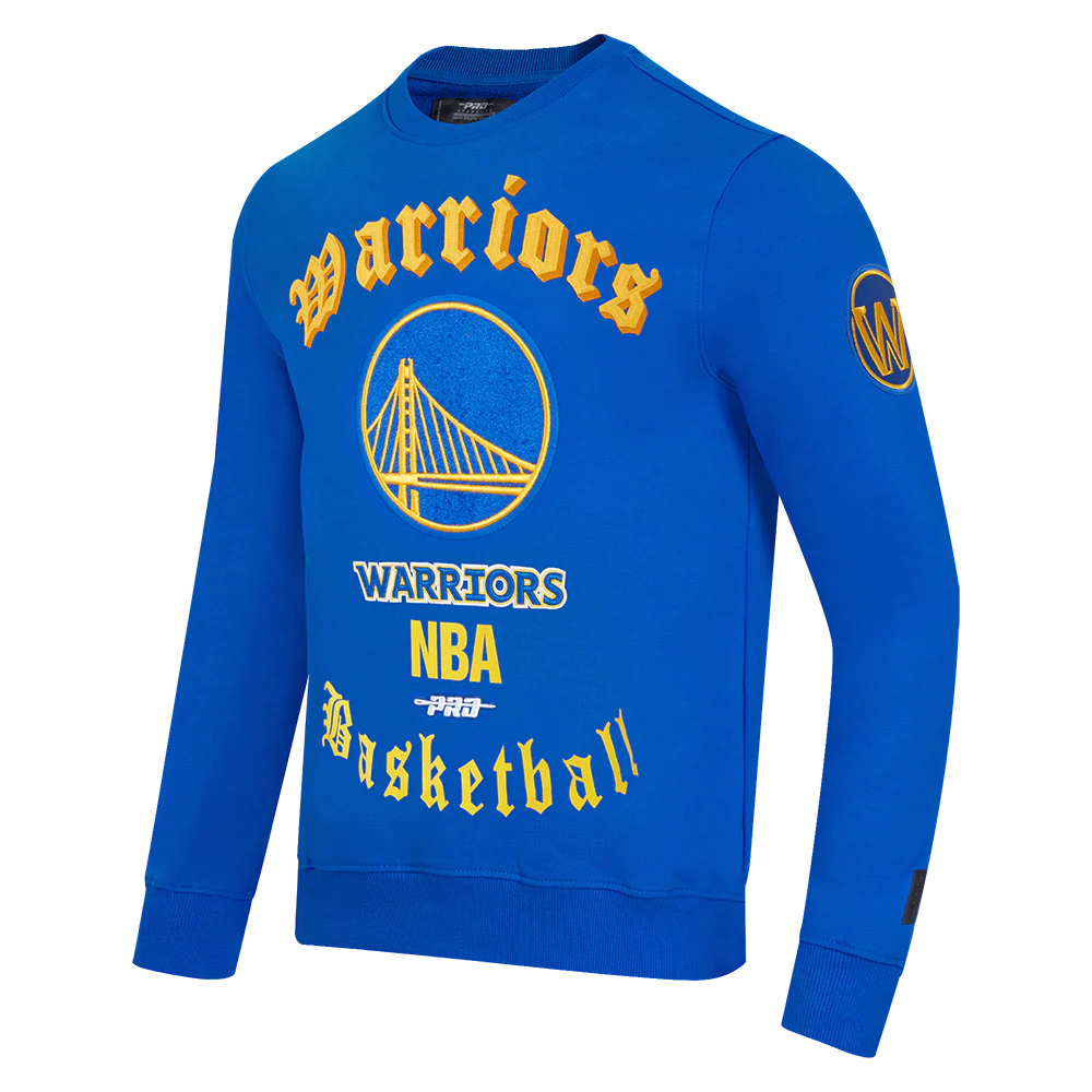 NBA GOLDEN STATE WARRIORS OLD ENGLISH MEN'S CREWNECK (ROYAL BLUE) - Image 2