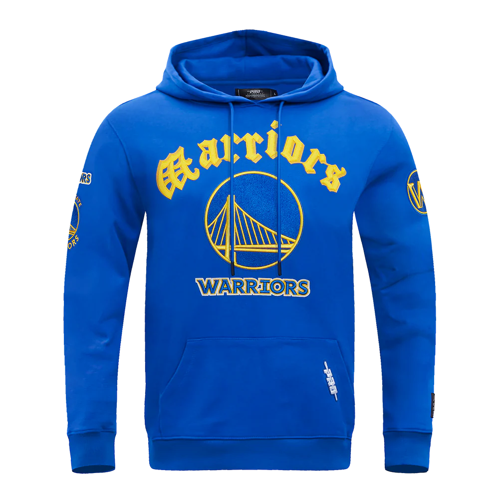 NBA GOLDEN STATE WARRIORS OLD ENGLISH MEN'S PULLOVER HOODIE (ROYAL BLUE) - Image 3