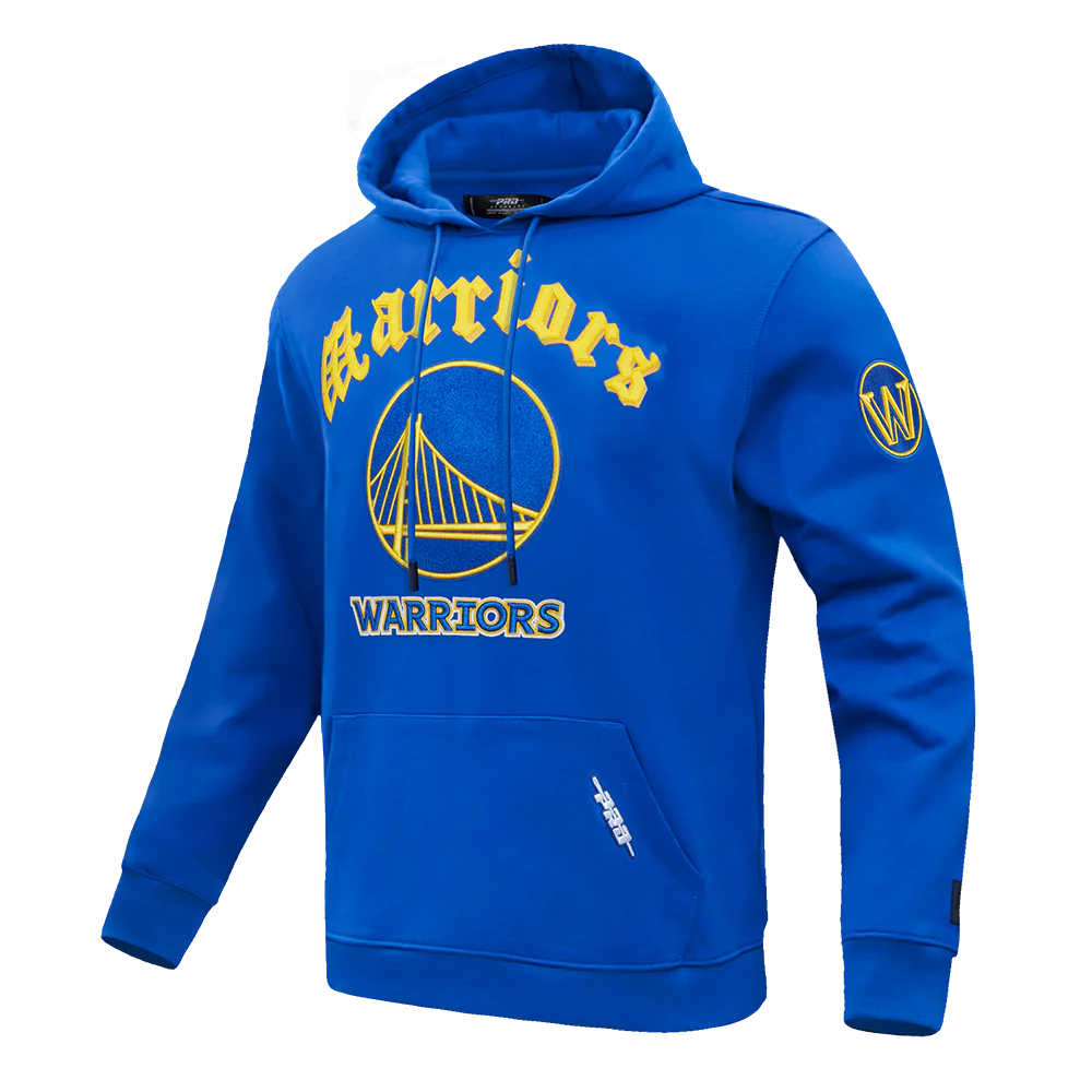 NBA GOLDEN STATE WARRIORS OLD ENGLISH MEN'S PULLOVER HOODIE (ROYAL BLUE) - Image 4
