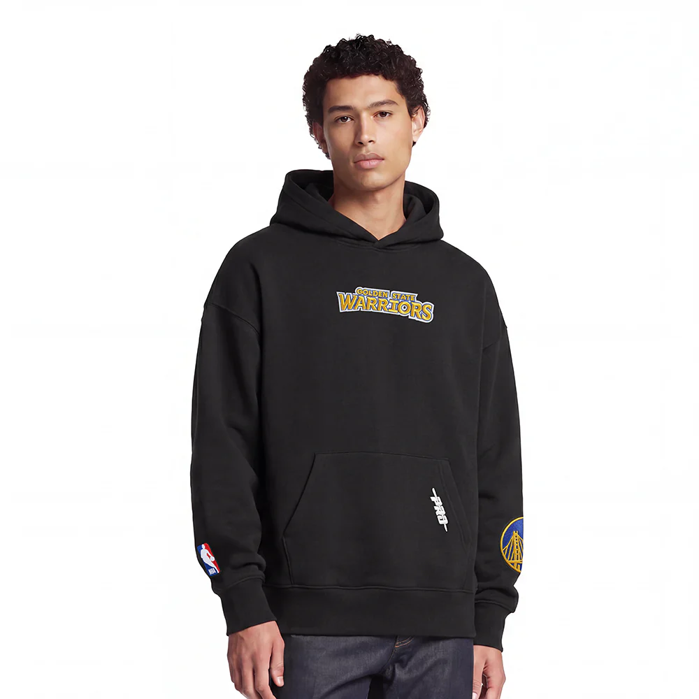 NBA GOLDEN STATE WARRIORS WINGSPAN MEN'S DROP SHOULDER FLEECE PULLOVER HOODIE (BLACK) - Image 2
