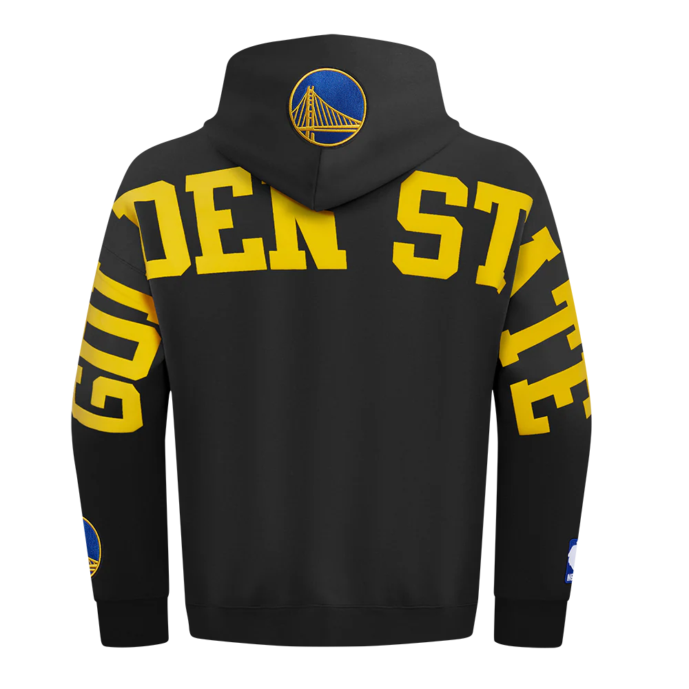 NBA GOLDEN STATE WARRIORS WINGSPAN MEN'S DROP SHOULDER FLEECE PULLOVER HOODIE (BLACK) - Image 5