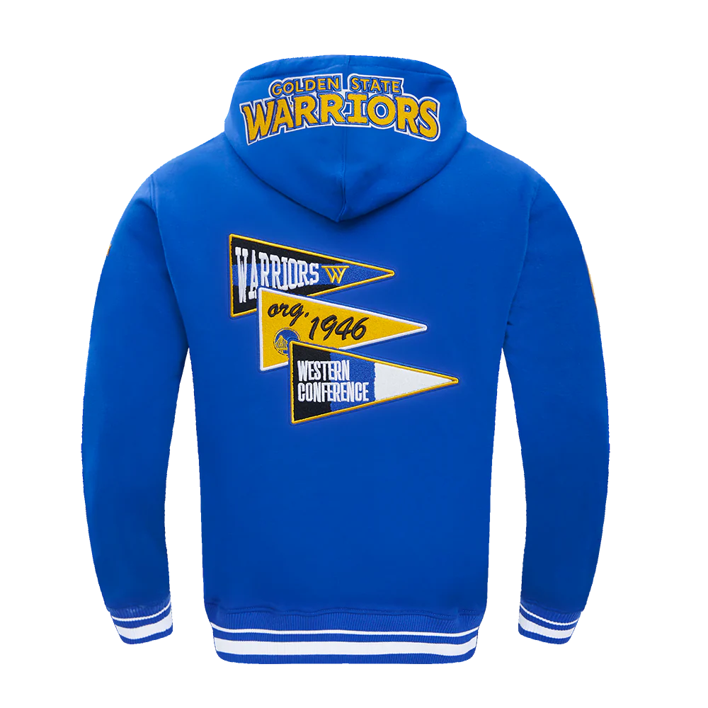 NBA GOLDEN STATE WARRIORS TEAM PENNATS MEN'S RIB FLC PO HOODIE (ROYAL BLUE) - Image 3