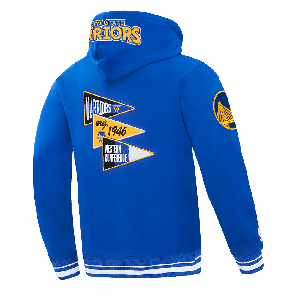NBA GOLDEN STATE WARRIORS TEAM PENNATS MEN'S RIB FLC PO HOODIE (ROYAL BLUE) - Image 4