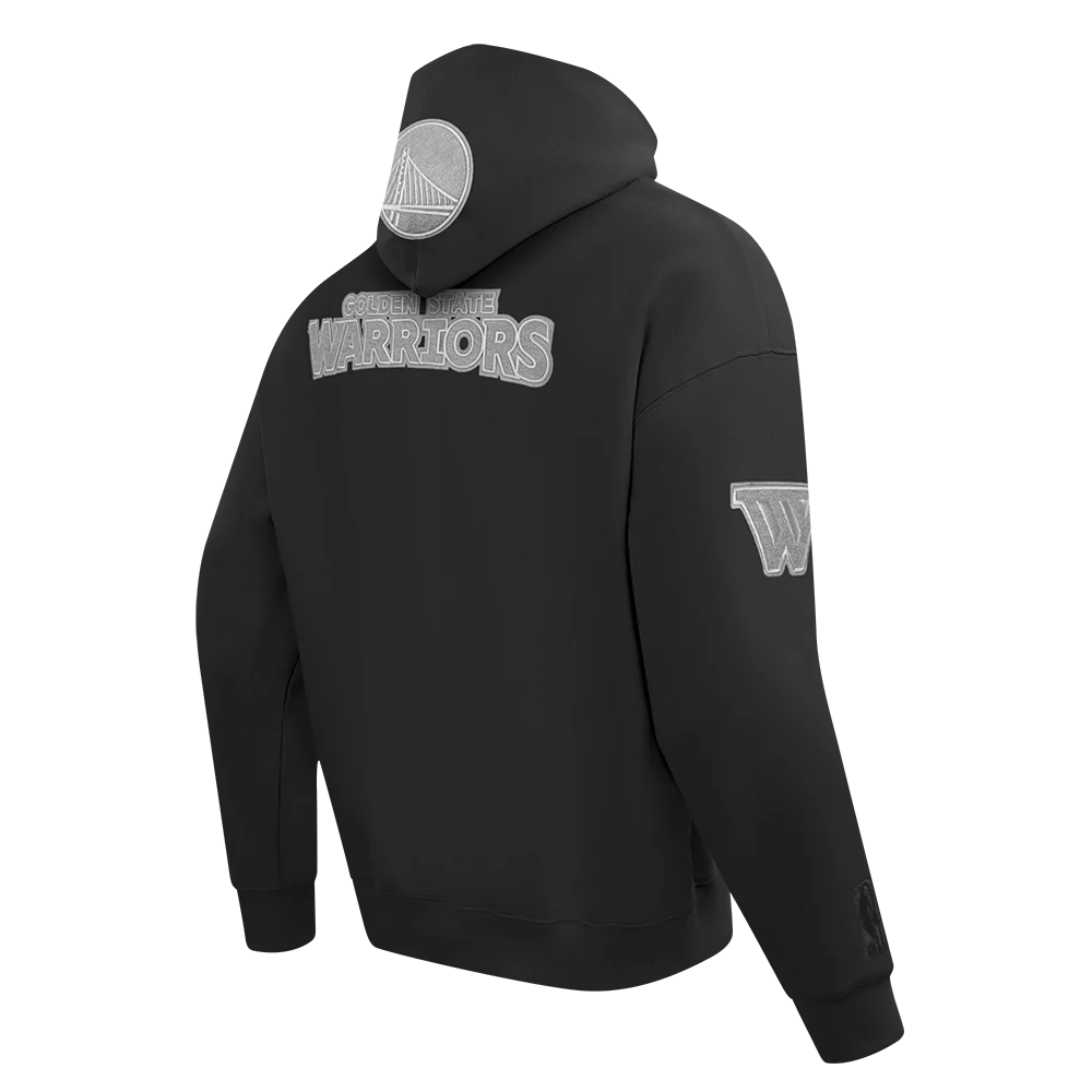 NBA GOLDEN STATE WARRIORS REVERSE FRENCH TERRY MEN'S DROP SHOULDER FLEECE PULLOVER HOODIE (BLACK) - Image 4