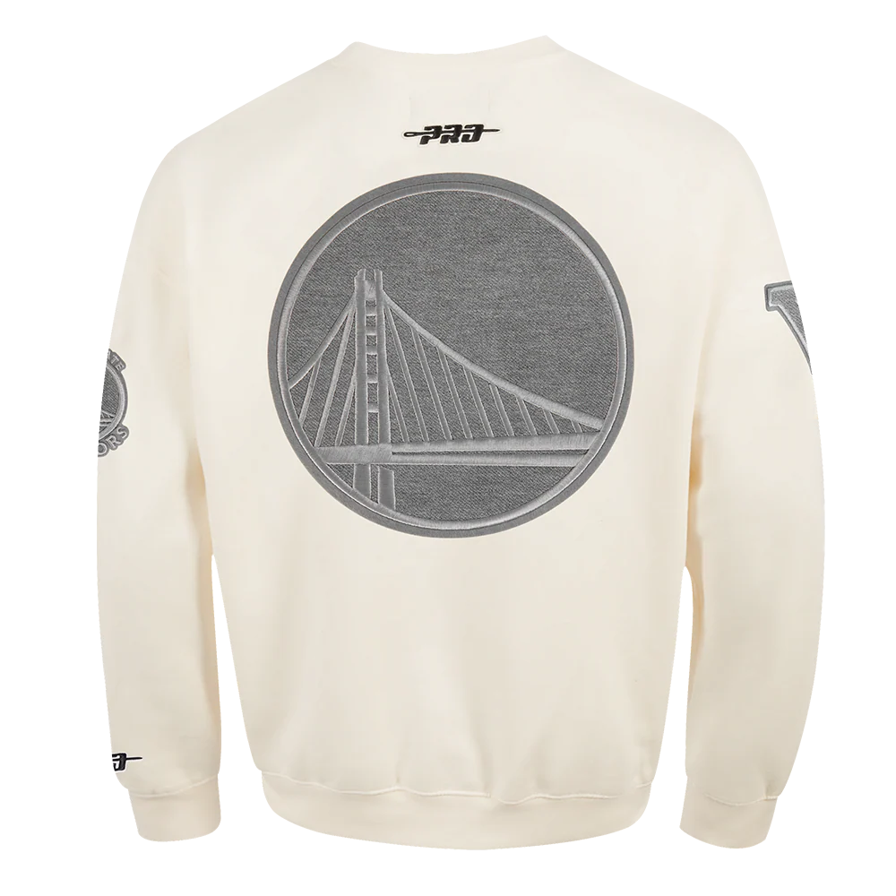 NBA GOLDEN STATE WARRIORS REVERSE FRENCH TERRY MEN'S DROP SHOULDER FLEECE CREWNECK (EGGSHELL) - Image 3