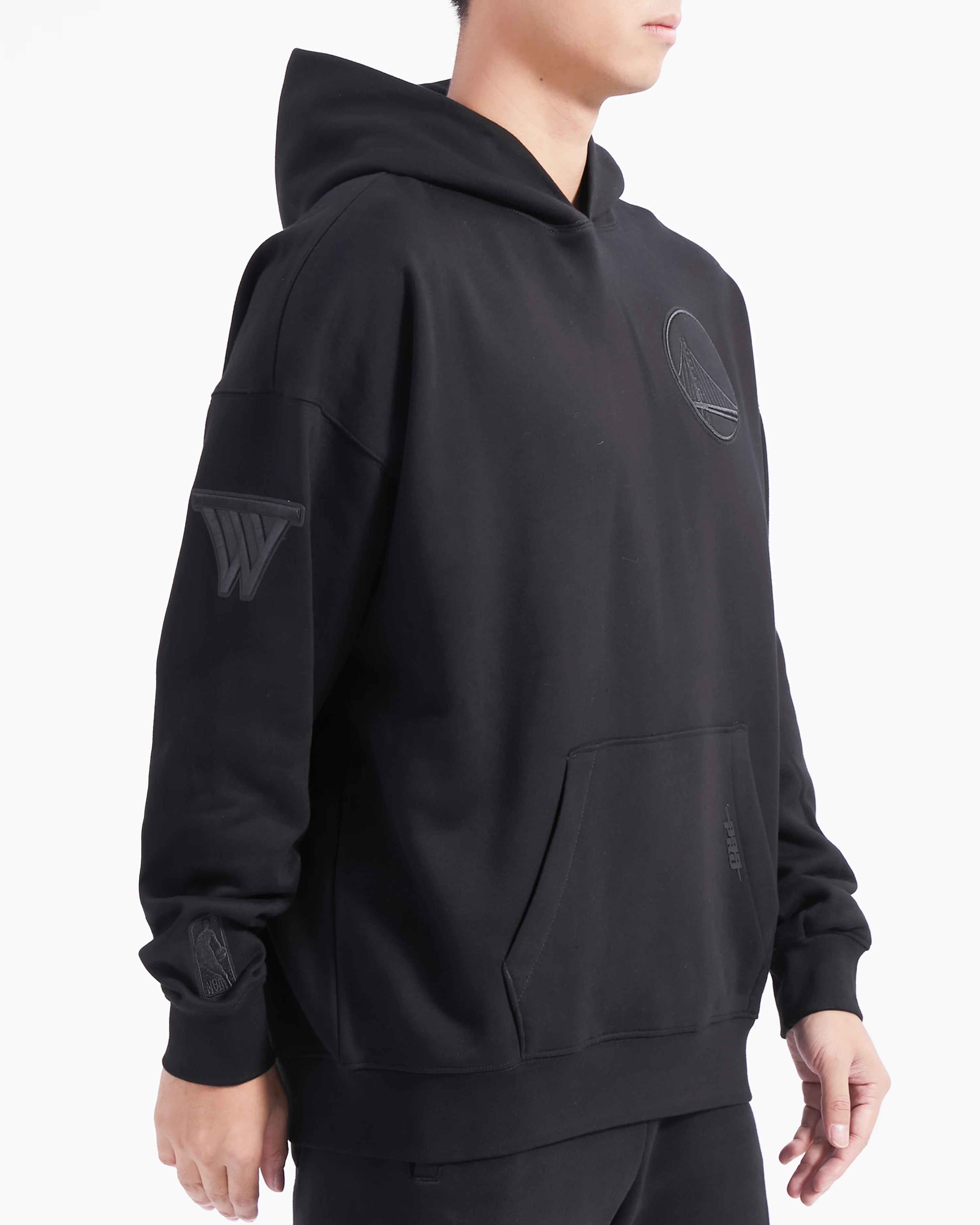 NBA GOLDEN STATE WARRIORS NEUTRAL MEN'S DROP SHOULDER FLC PO HOODIE (BLACK) - Image 4