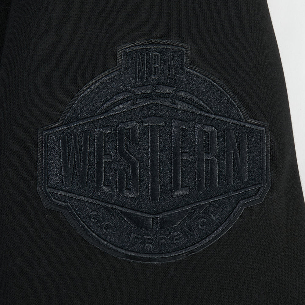 NBA GOLDEN STATE WARRIORS BLACKOUT MEN'S DROP SHOULDER FLC PO HOODIE (BLACK) - Image 8