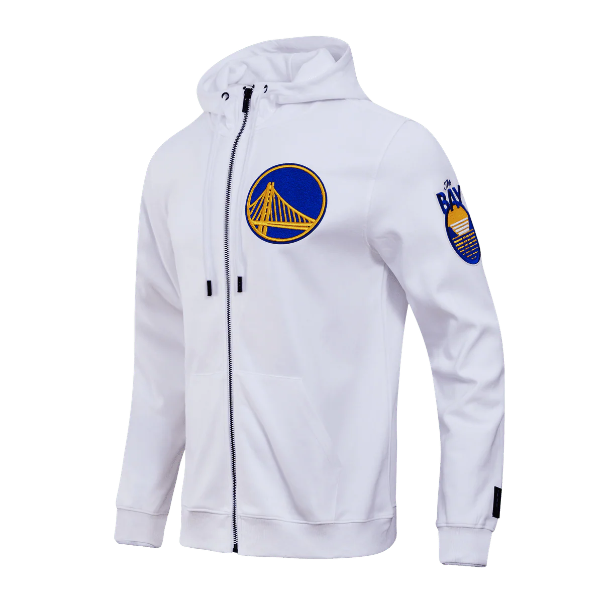 NBA GOLDEN STATE WARRIORS CLASSIC CHENILLE MEN'S FULL ZIP PULLOVER HOODIE (WHITE) - Image 2