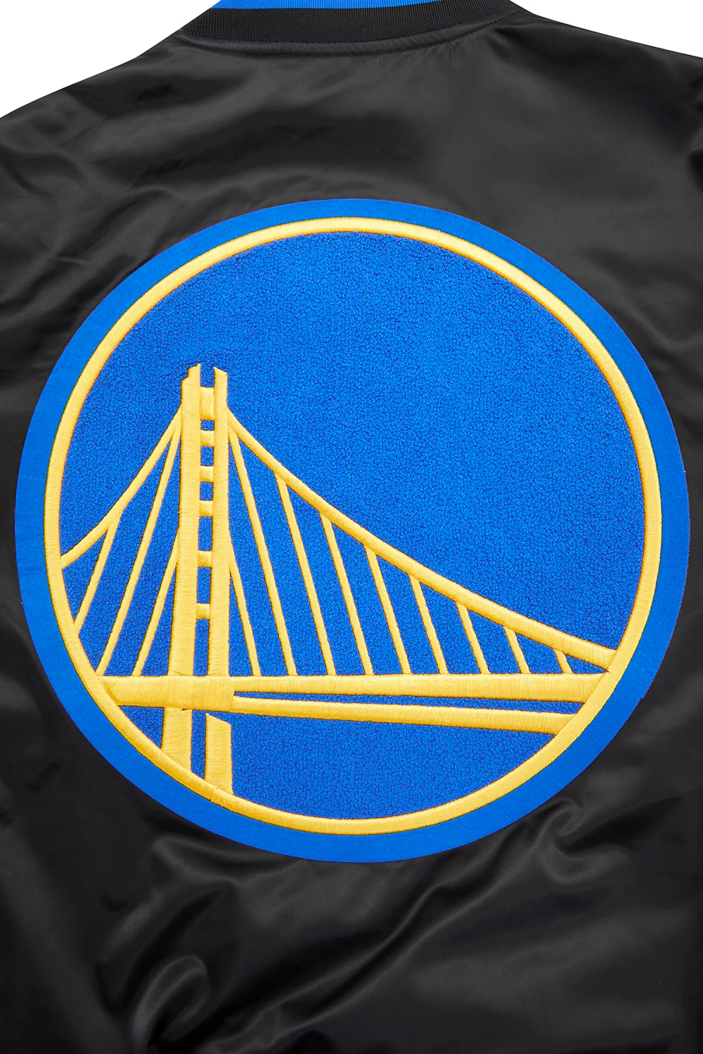 NBA GOLDEN STATE WARRIORS MASHUP MEN'S RIB SATIN JACKET (BLACK/ROYAL BLUE/BLACK) - Image 5