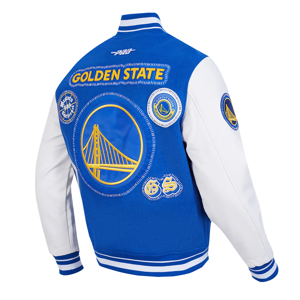 NBA GOLDEN STATE WARRIORS DIY PICK STITCH MEN'S RIB WOOL VARSITY JACKET (ROYAL BLUE/WHITE) - Image 4