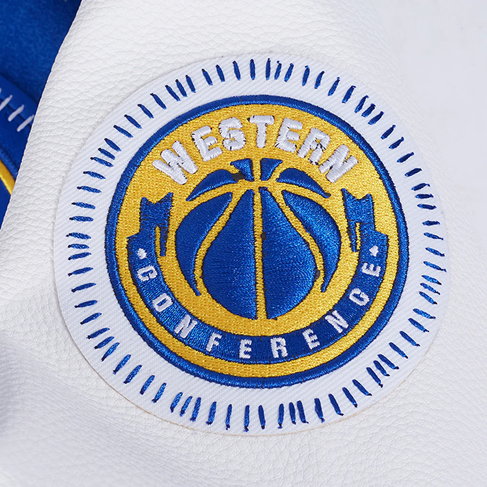 NBA GOLDEN STATE WARRIORS DIY PICK STITCH MEN'S RIB WOOL VARSITY JACKET (ROYAL BLUE/WHITE) - Image 7