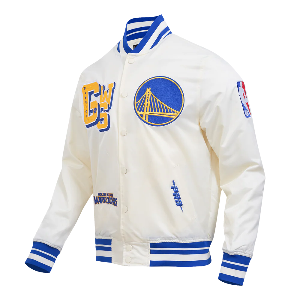 GOLDEN STATE WARRIORS BEST OF MEN'S RIB SATIN JACKET (EGGSHELL/ROYAL BLUE) - Image 6