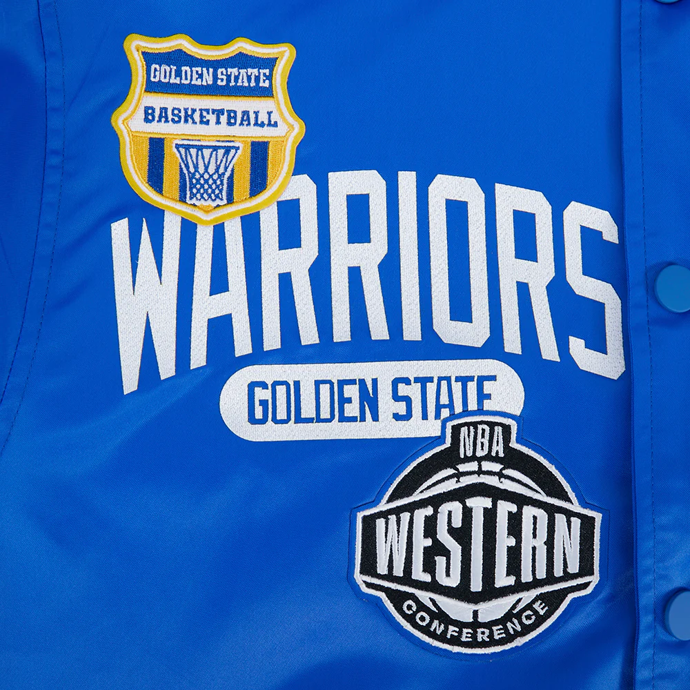 NBA GOLDEN STATE WARRIORS LETTERMAN MEN'S SATIN JACKET (ROYAL BLUE) - Image 5