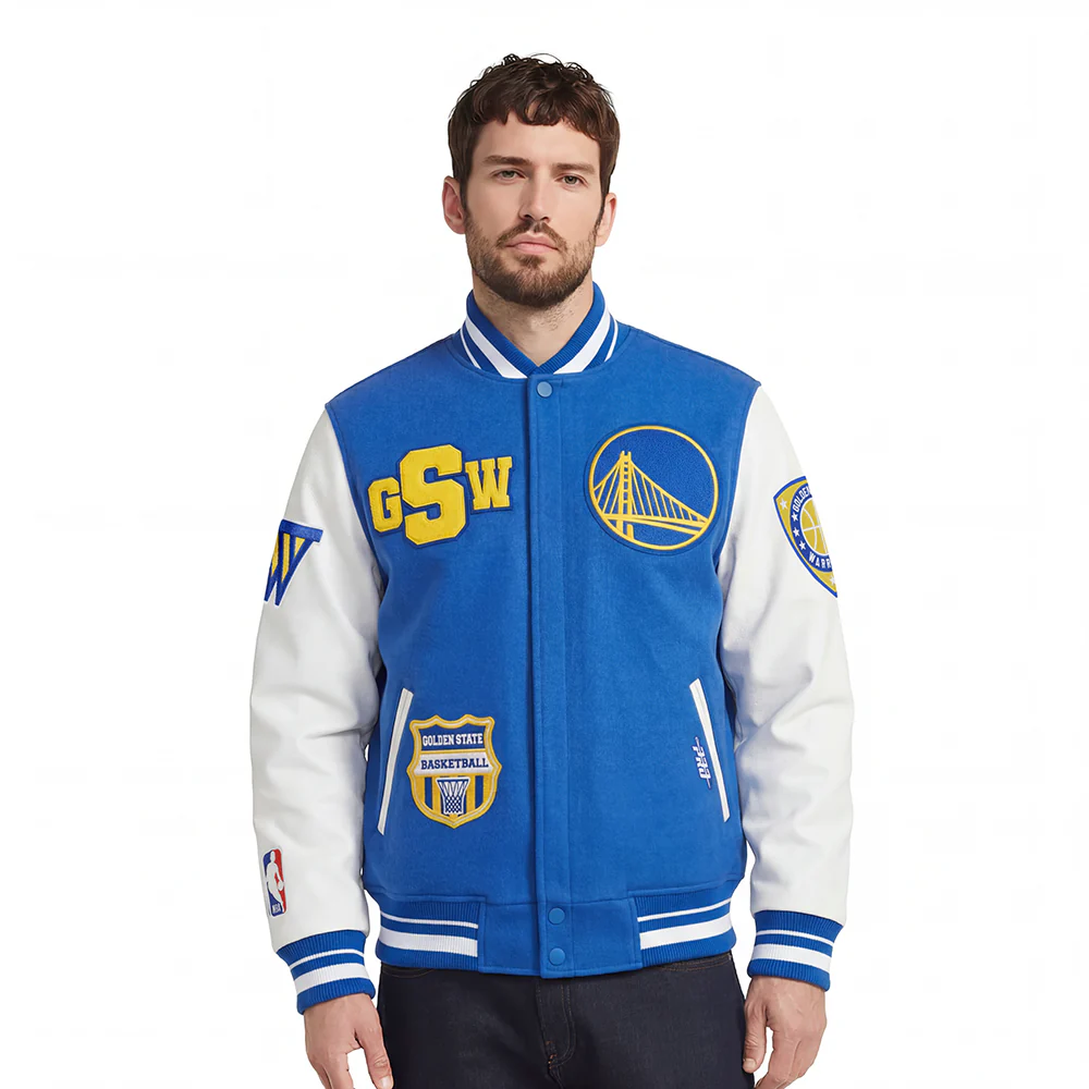 NBA GOLDEN STATE WARRIORS LETTERMAN MEN'S VARSITY JACKET (ROYAL BLUE/WHITE)