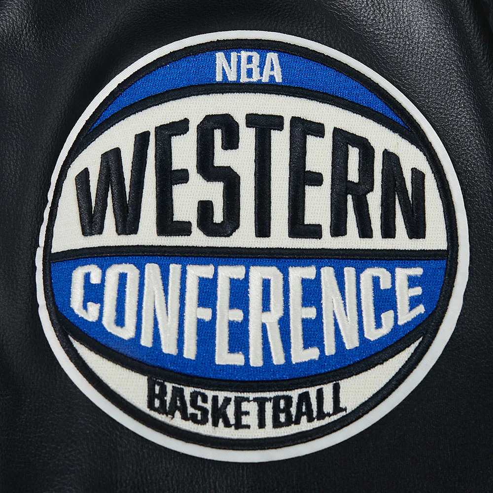 NBA GOLDEN STATE WARRIORS MODERN ORIGINALS MEN'S LEATHER VARSITY JACKET (JET BLACK) - Image 5