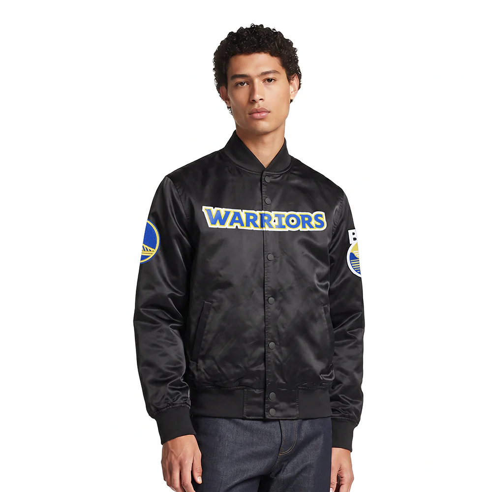 NBA GOLDEN STATE WARRIORS CLASSIC SATIN MEN'S SATIN JACKET (BLACK)