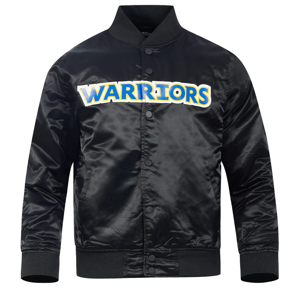 NBA GOLDEN STATE WARRIORS CLASSIC SATIN MEN'S SATIN JACKET (BLACK) - Image 3