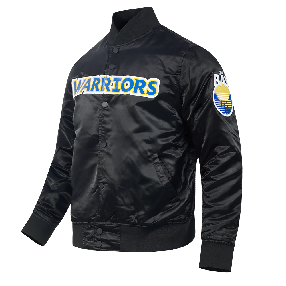 NBA GOLDEN STATE WARRIORS CLASSIC SATIN MEN'S SATIN JACKET (BLACK) - Image 4